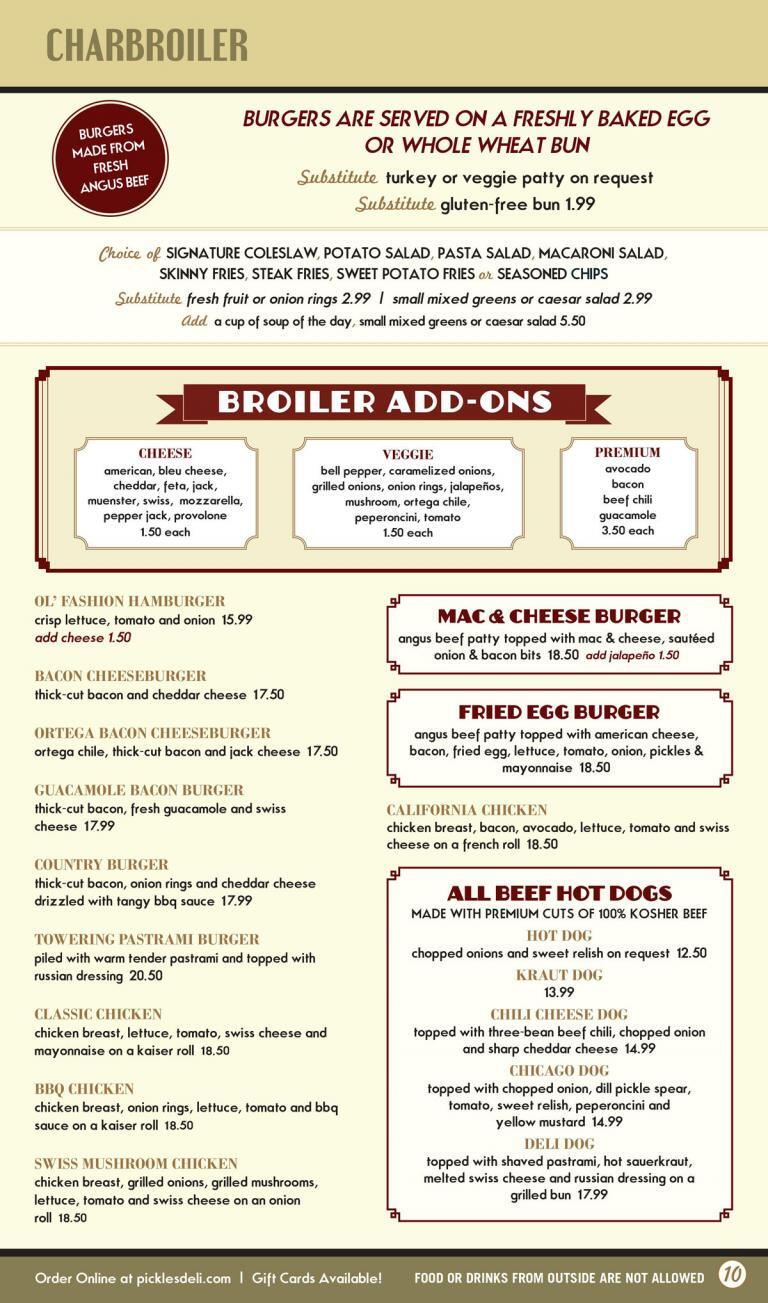 Pickles Deli Menu Order Online for Breakfast, Lunch & Dinner