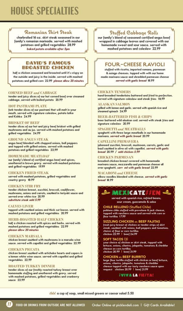 Pickles Deli Menu Order Online for Breakfast, Lunch & Dinner