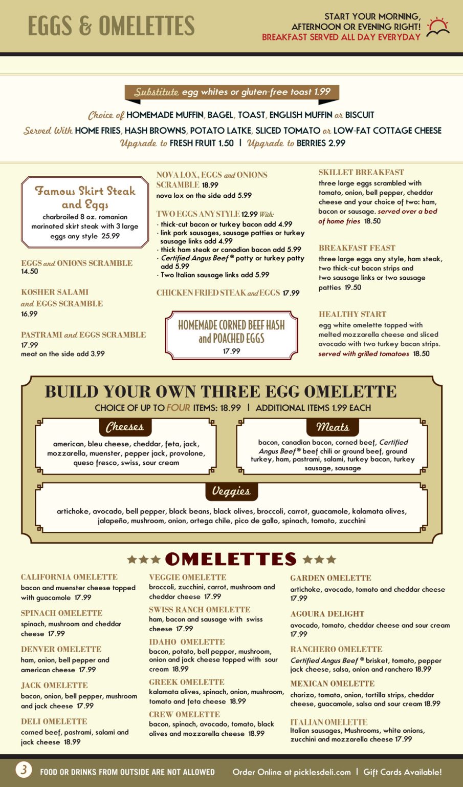 Pickles Deli Menu Order Online for Breakfast, Lunch & Dinner